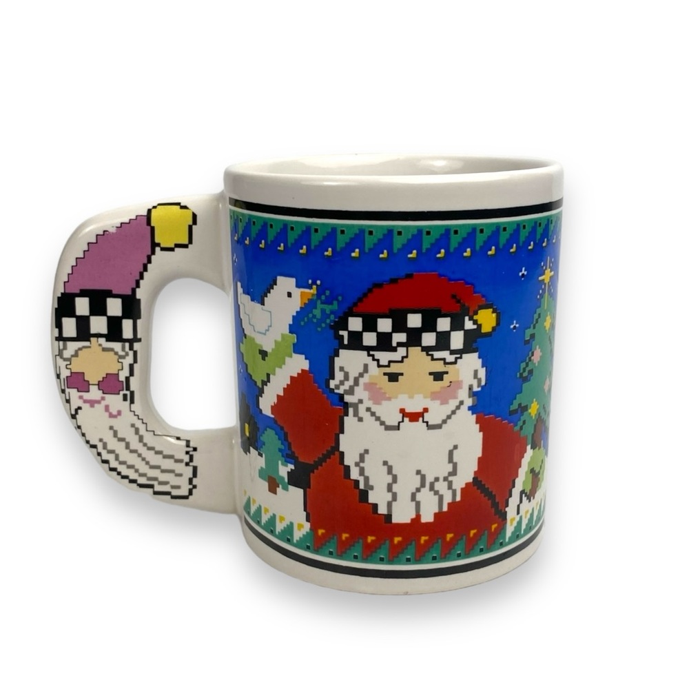 Vintage Santa Mug Videogame Pixelated Retro Christmas 1980s 1990s